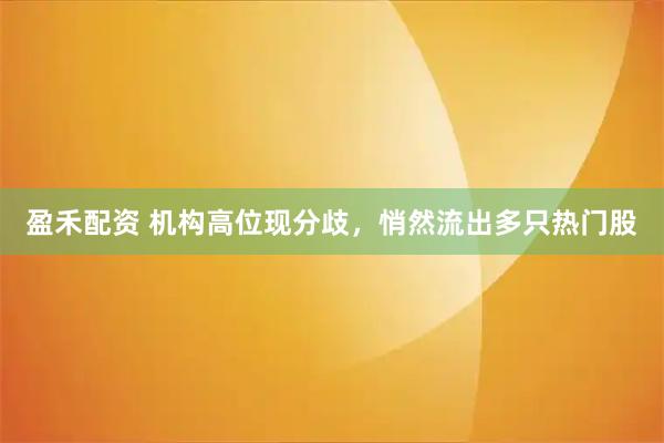 盈禾配资 机构高位现分歧，悄然流出多只热门股