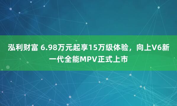 泓利财富 6.98万元起享15万级体验，向上V6新一代全能MPV正式上市